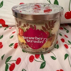 Bath & Body Works Strawberry Strudel Candle with Pink Label